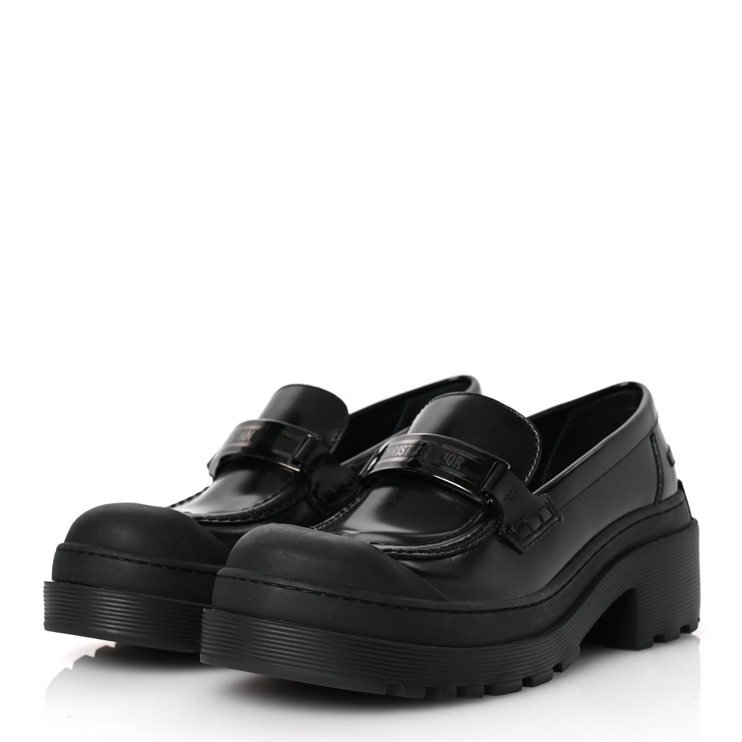 Brushed Calfskin Dior Code Lug Sole Platform 35mm Loafers 37 Black