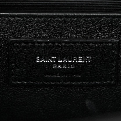 Saint Laurent Grain De Poudre Textured Mixed Matelasse Triquilt Medium Monogram Satchel Black 6 of 13
