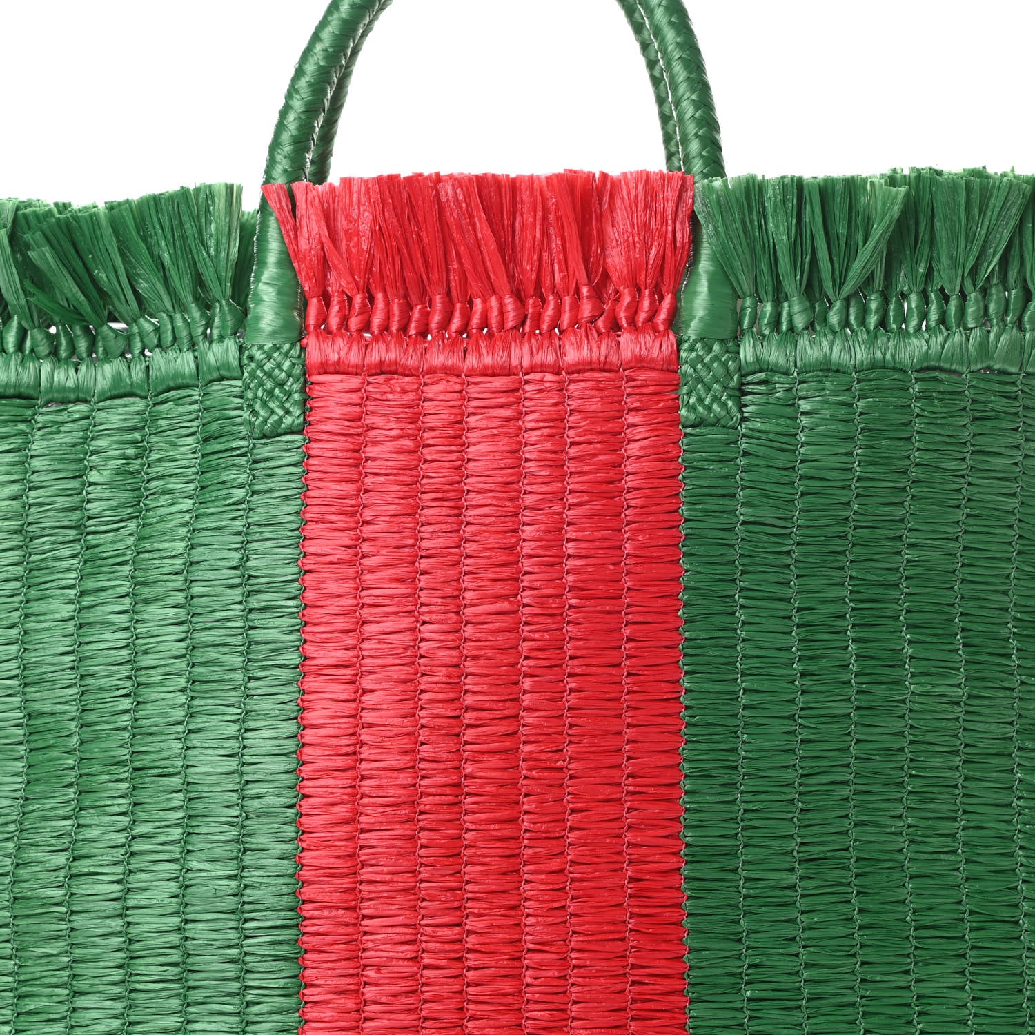 Gucci Raffia Linen Web Cestino Tote Bag Red Green 8 of 10