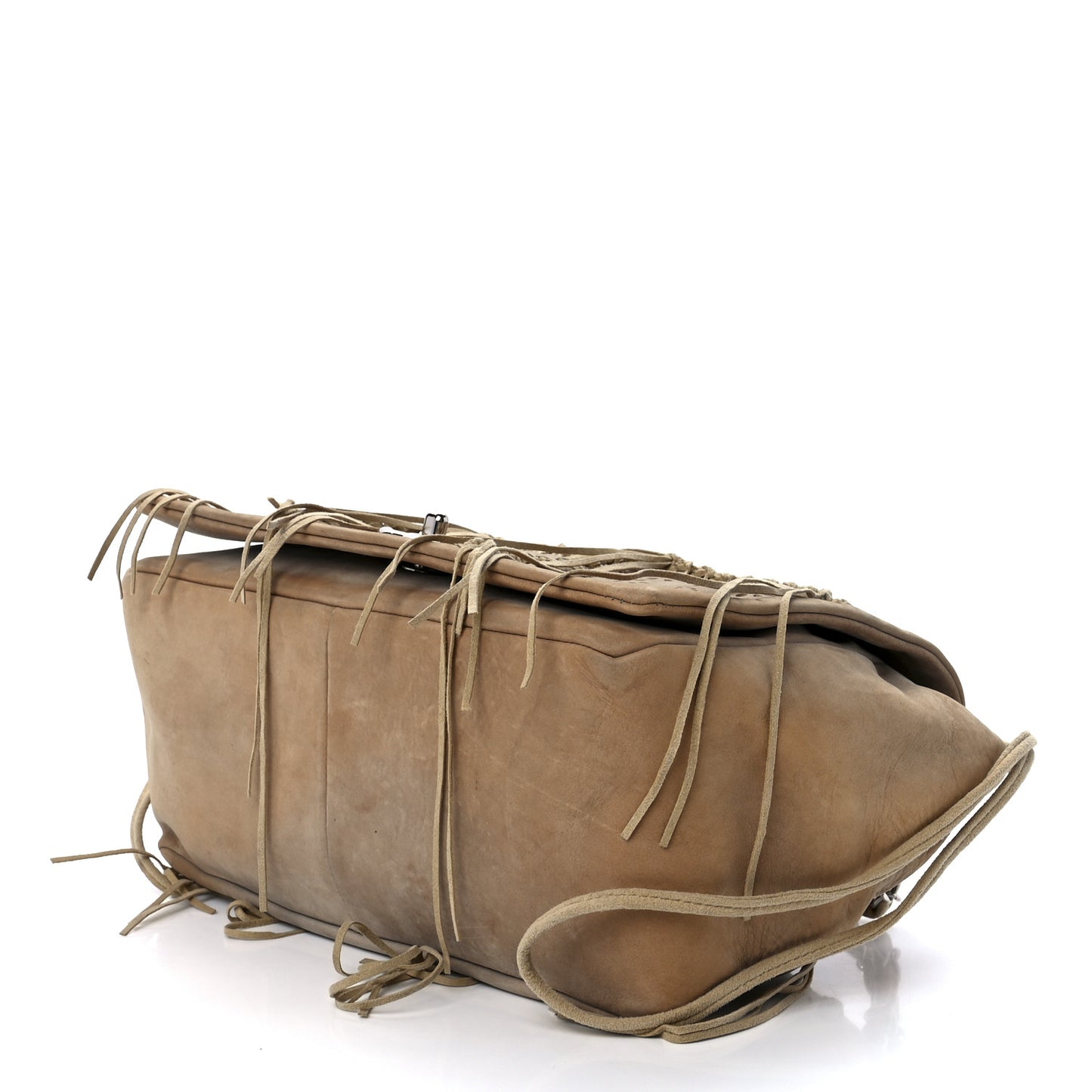 Suede Calfskin Perforated Fringe Flap Dark Beige