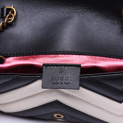 Gucci Calfskin Matelasse Super Mini GG Marmont Shoulder Bag Black White 8 of 13