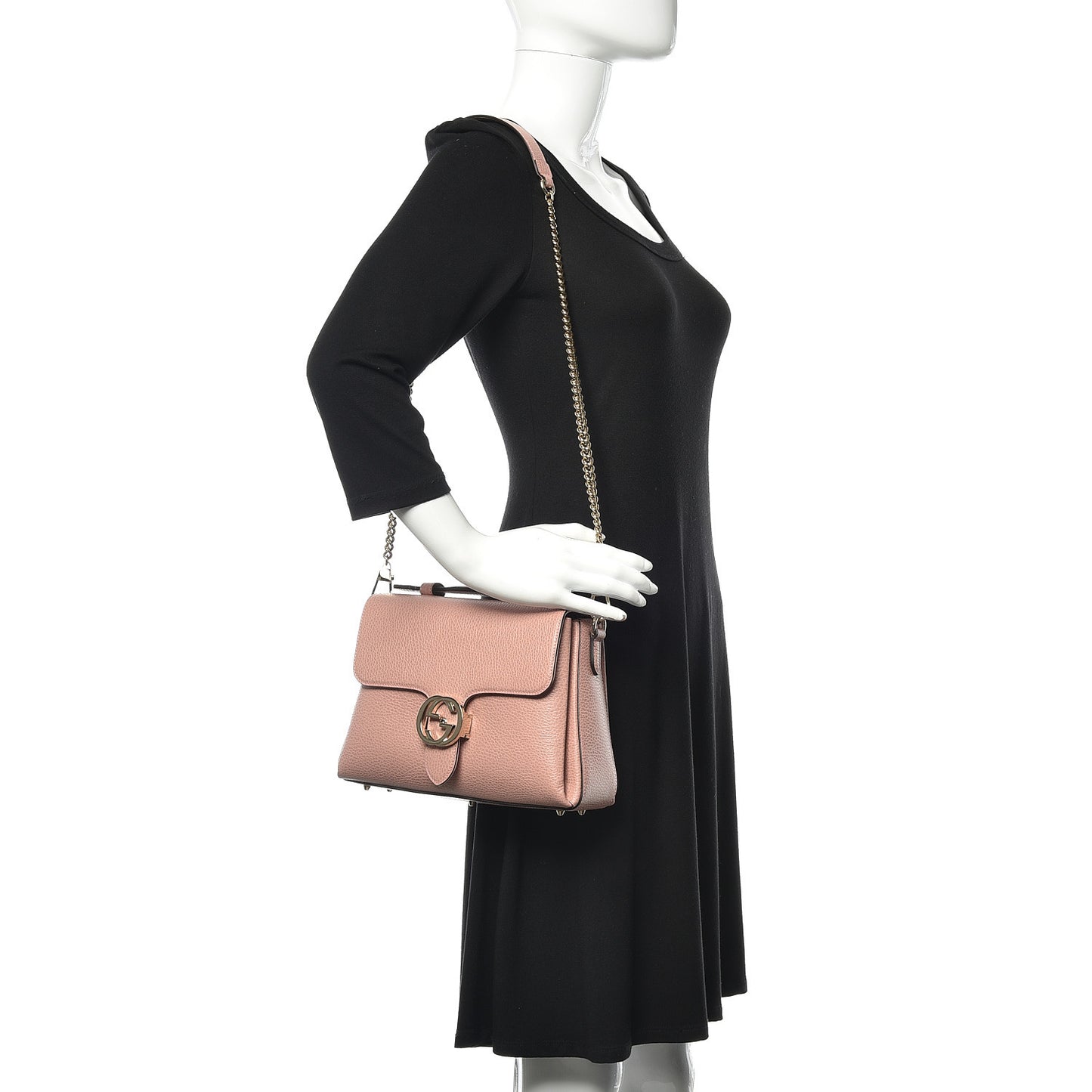 Dollar Calfskin Interlocking G Top Handle Shoulder Bag Soft Pink