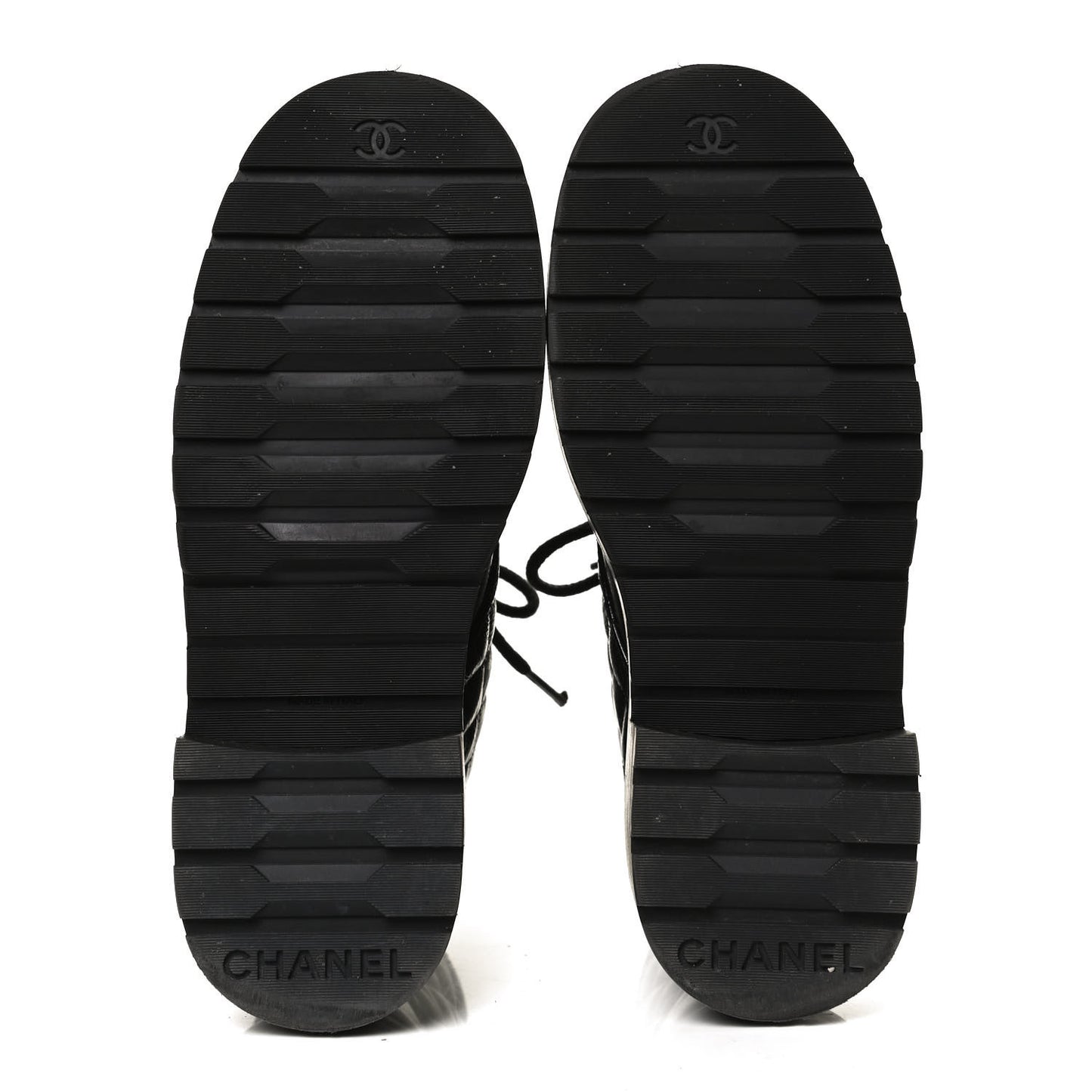 Shiny Calfskin Quilted Lace Up Combat Boots 35.5 Black