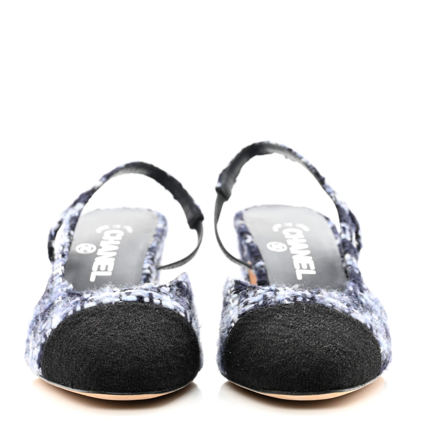 Tweed Cap Toe CC Slingback Pumps 38 Navy Blue Black