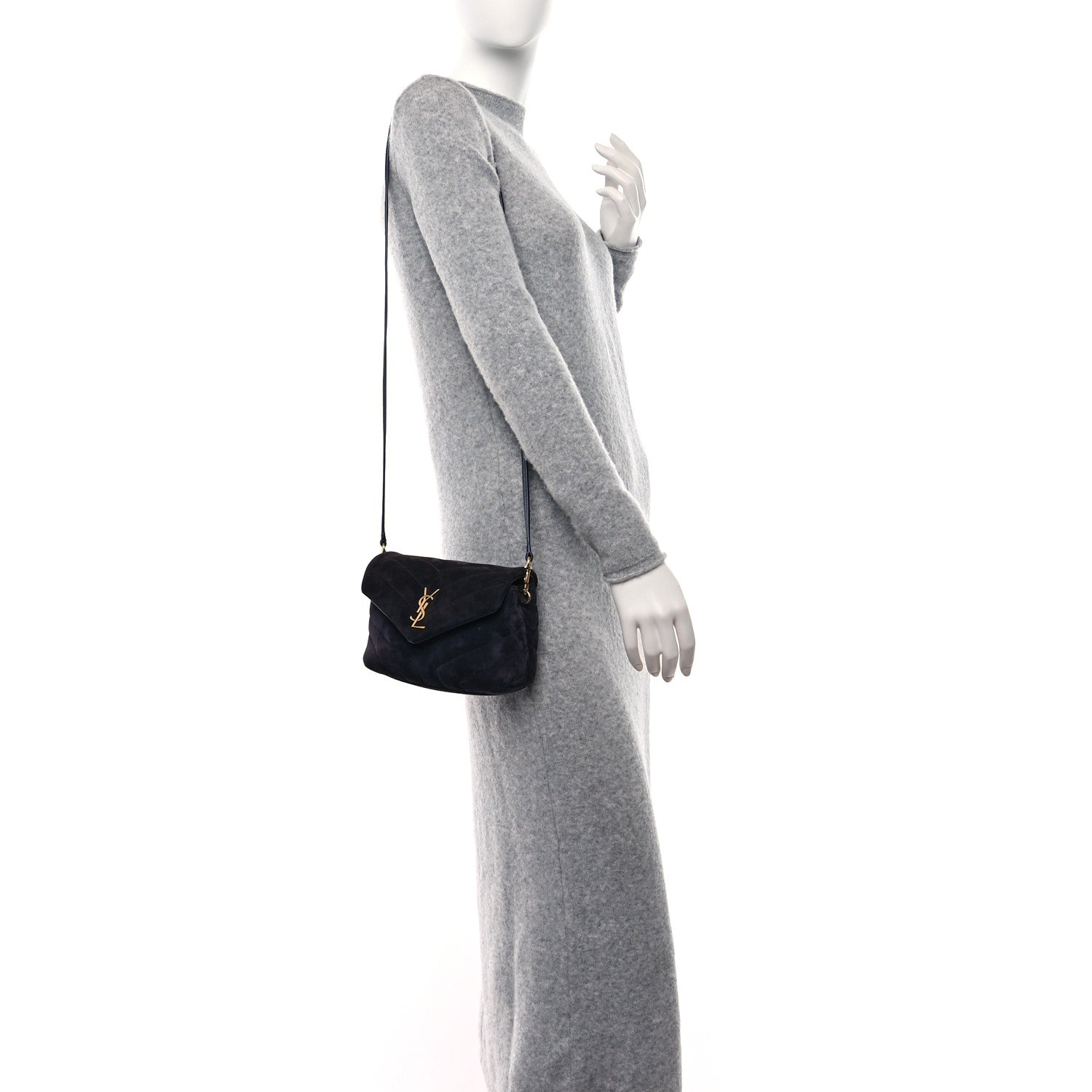 Saint Laurent Suede Y Quilted Monogram Toy Loulou Crossbody Bag Navy 2 of 9
