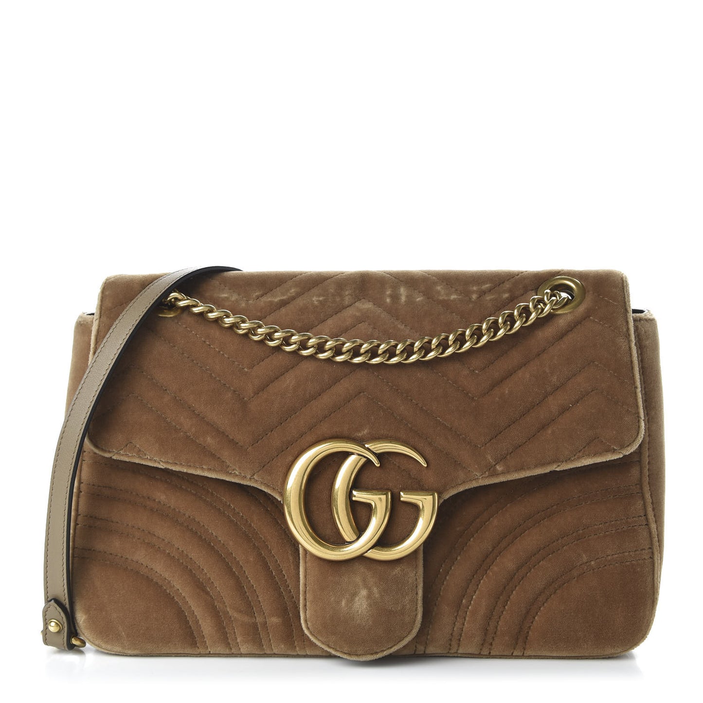 Velvet Matelasse Medium GG Marmont Shoulder Bag Taupe