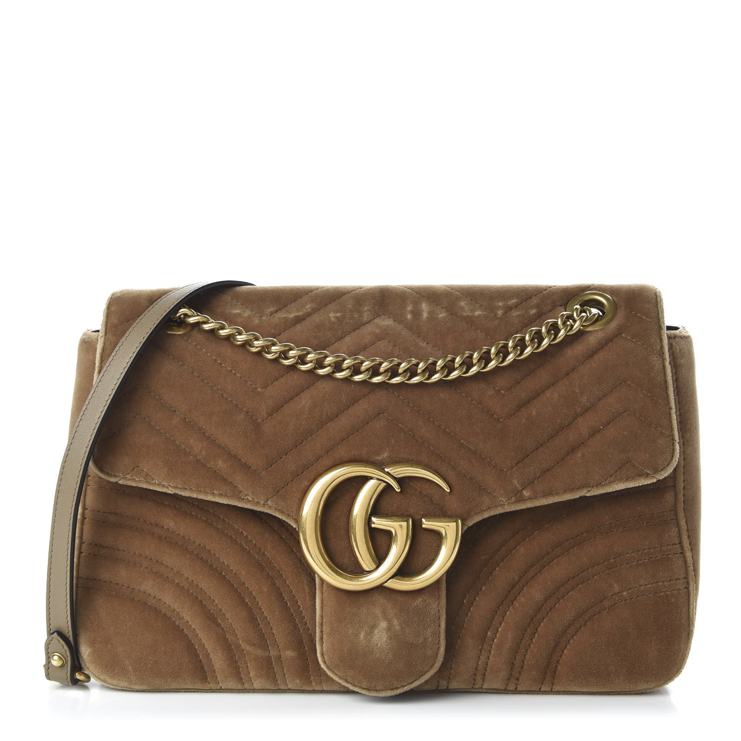 Gucci Velvet Matelasse Medium GG Marmont Shoulder Bag Taupe 1 of 10