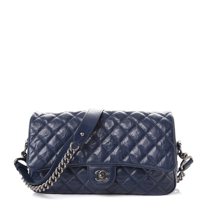 Chanel Crumpled Calfskin Quilted Medium Casual Rock Flap Navy 1 of 8