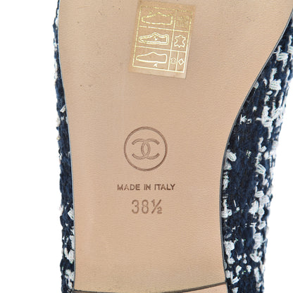 Chanel Tweed Grosgrain Cap Toe Ballerina Flats 38.5 Navy Blue White Black 9 of 11