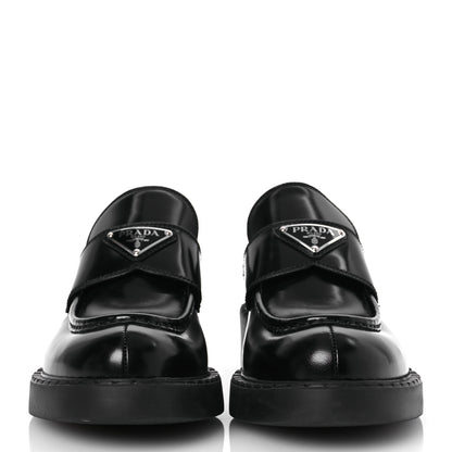 Prada Spazzolato Metal Triangle Logo 50mm Loafers 38.5 Black 3 of 13