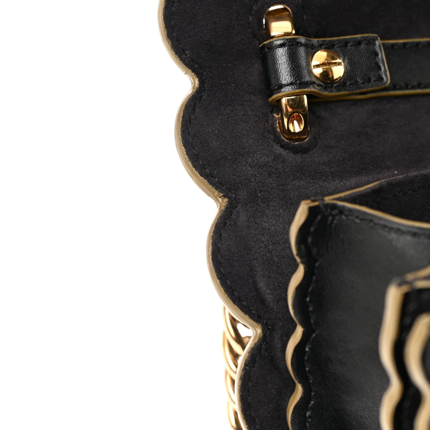 Vitello Liberty Scalloped Studded Kan I Shoulder Bag Black