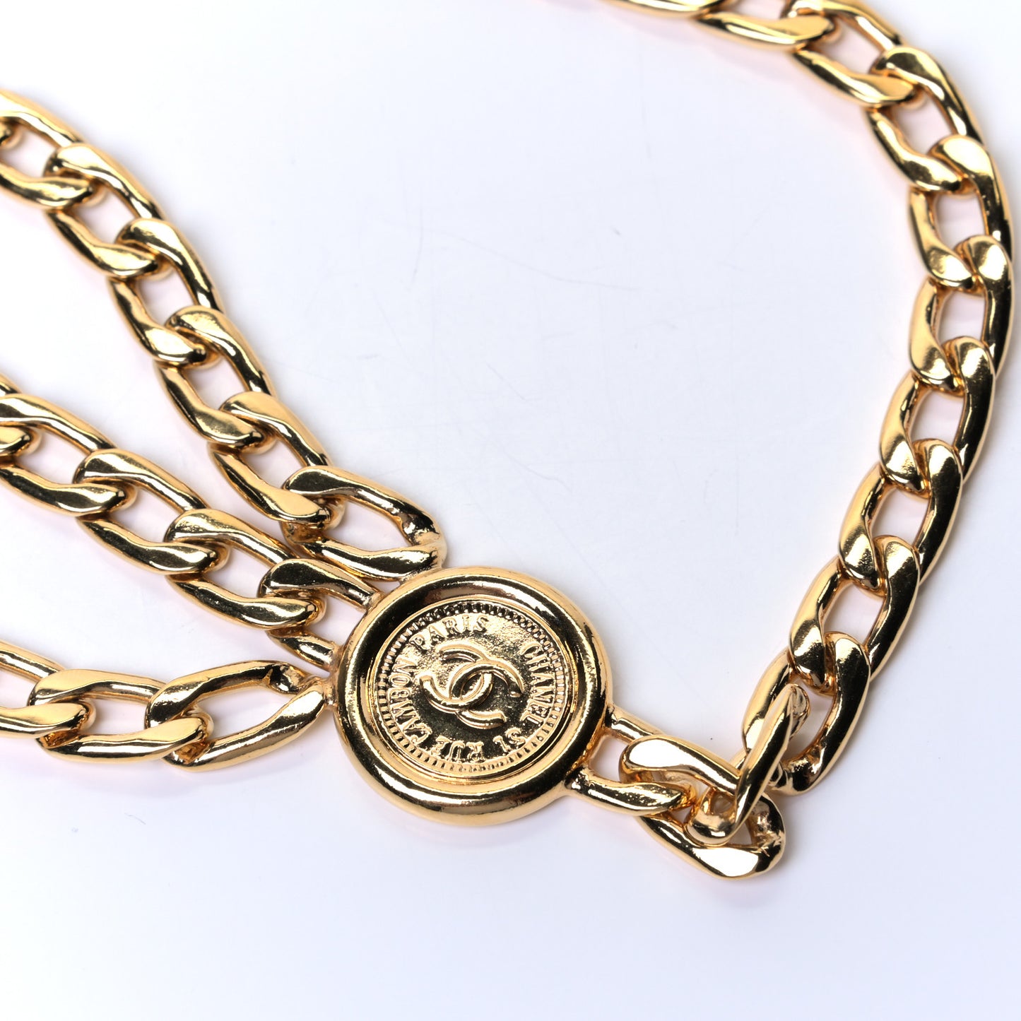 Metal Chain CC Medallion Belt Gold