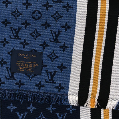 Louis Vuitton Wool Cotton Monogram Heritage Scarf Blue 3 of 3