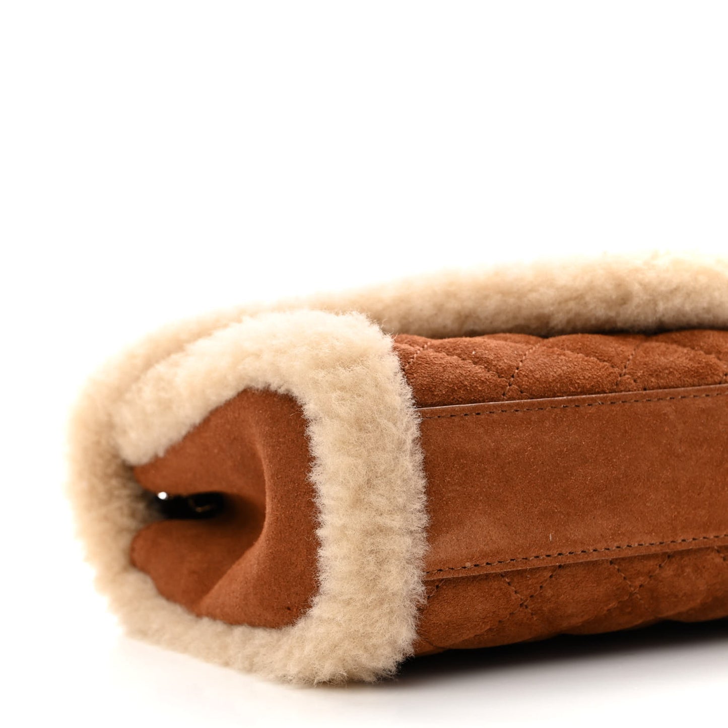 Nubuck Shearling Mixed Matelasse Triquilt Small Monogram Satchel Ivory Natural Tan