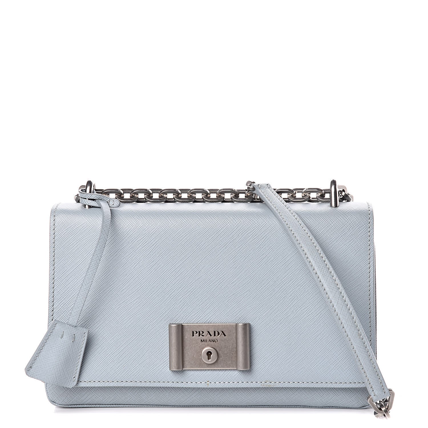 Prada Saffiano Lux Lock Flap Chain Shoulder Bag Lago 1 of 10