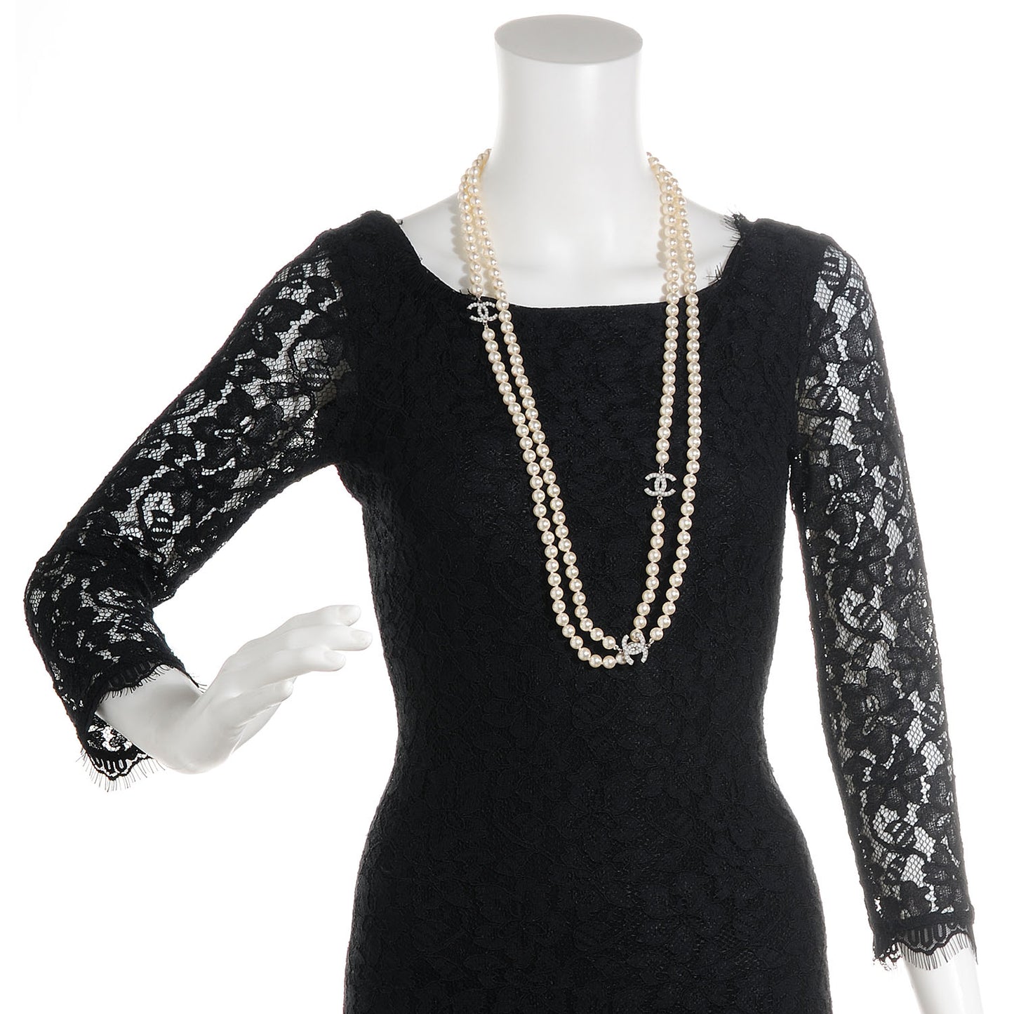 Pearl CC Long Necklace Silver