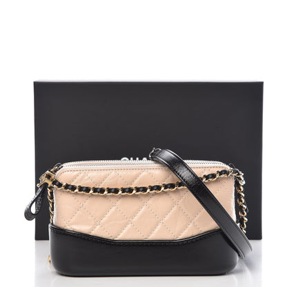 Chanel Aged Calfskin Quilted Small Gabrielle Clutch With Chain Beige Black 11 of 11