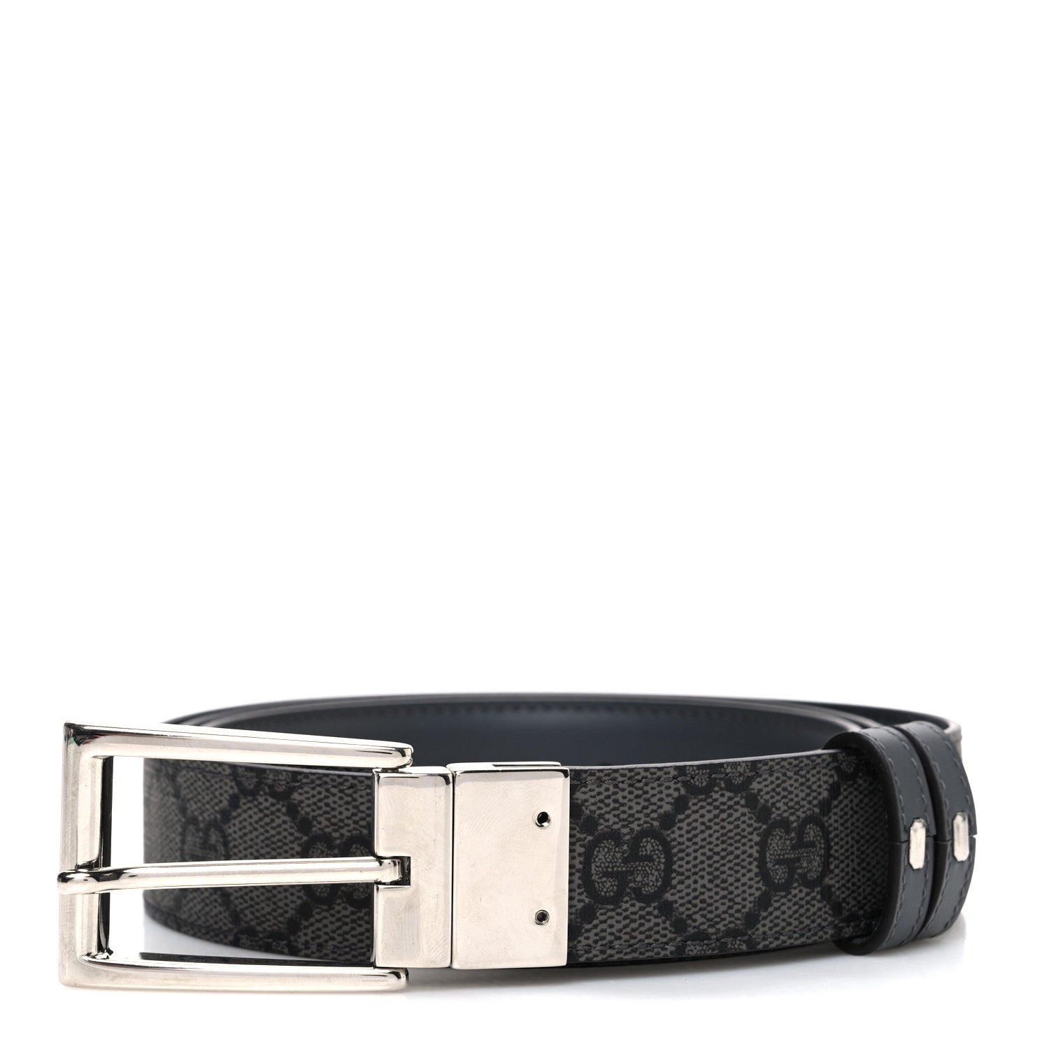 Gucci Selleria Calfskin GG Supreme Monogram Reversible Belt 90 36 Graphite Grey Black 1 of 5