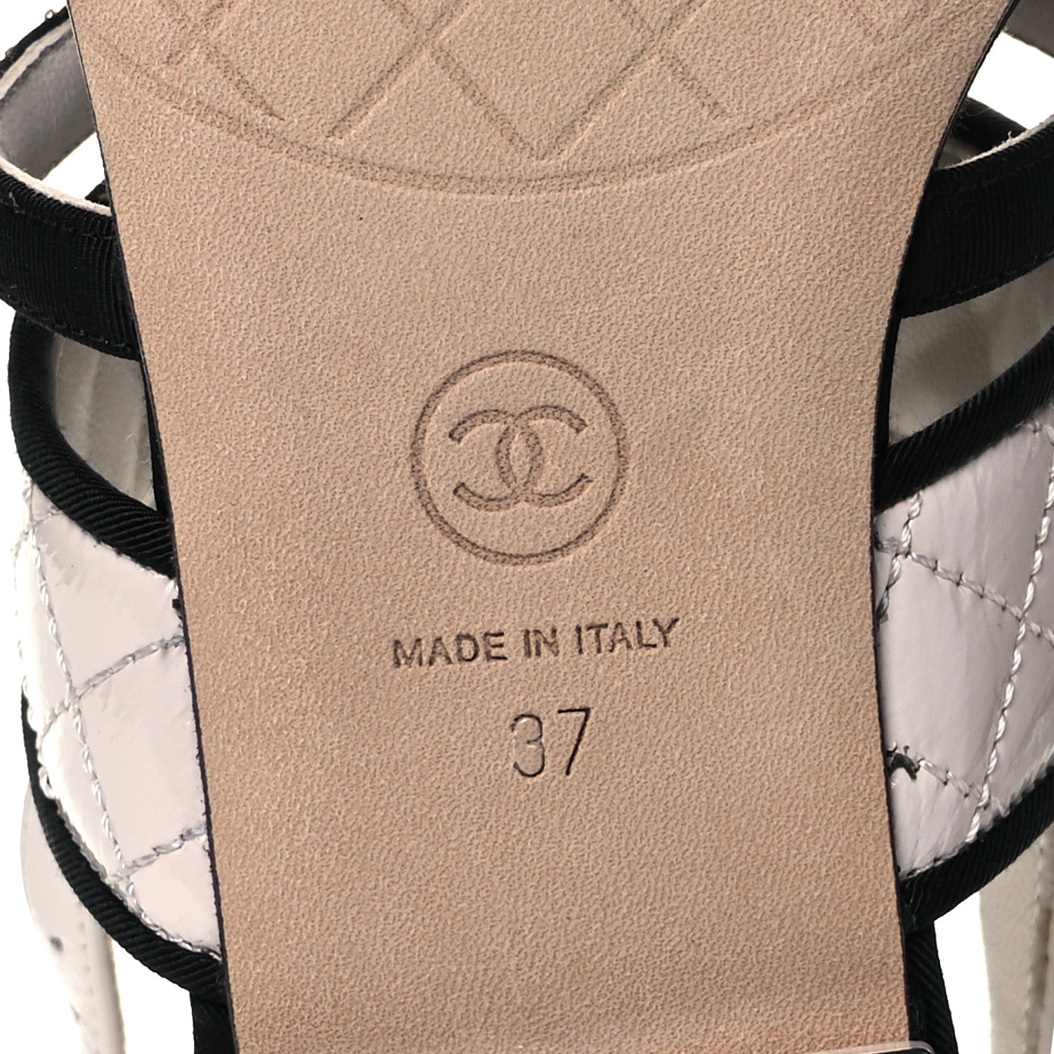 Chanel Patent Lambskin Quilted Chain CC Thong Sandals 37 Ivory Black 6 of 7