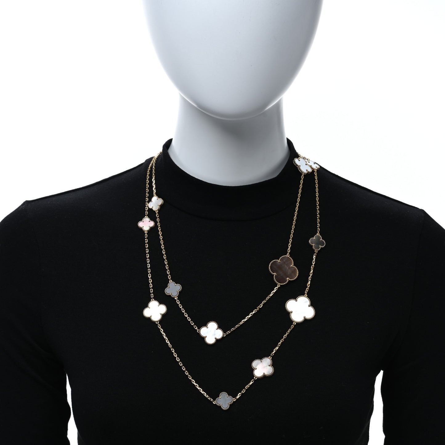 18K Yellow Gold Onyx Mother of Pearl 16 Motifs Magic Alhambra Necklace