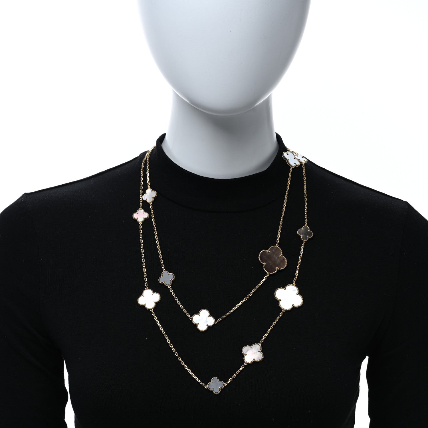 Van Cleef & Arpels 18K Yellow Gold Onyx Mother of Pearl 16 Motifs Magic Alhambra Necklace 3 of 6