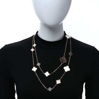 Van Cleef & Arpels 18K Yellow Gold Onyx Mother of Pearl 16 Motifs Magic Alhambra Necklace 3 of 6