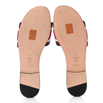 Christian Dior Canvas Embroidered Animals Dway Mules Slide Sandals 40 Deep Blue Fuchsia 4 of 4