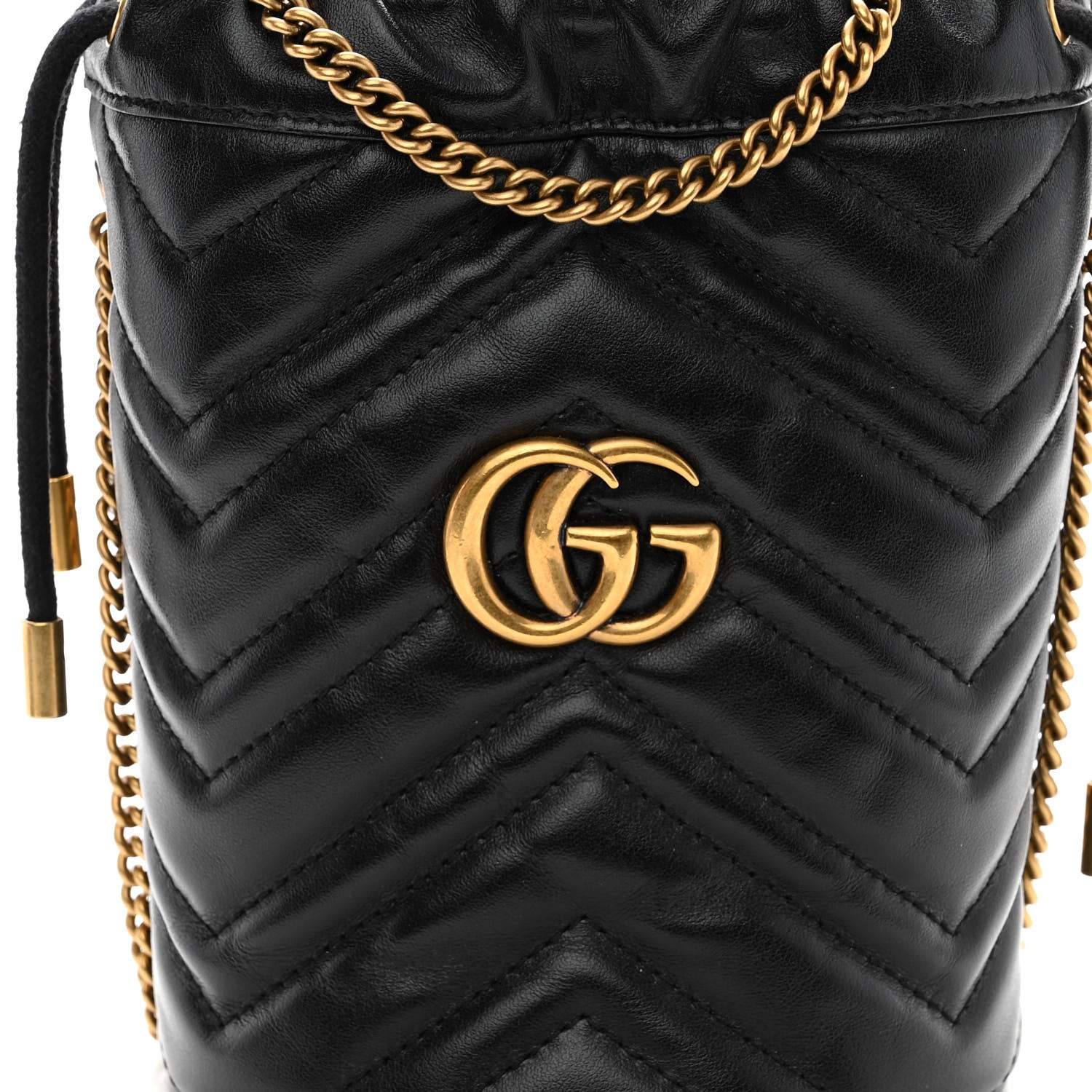 Gucci Calfskin Matelasse Mini GG Marmont 2.0 Bucket Bag Black 7 of 9