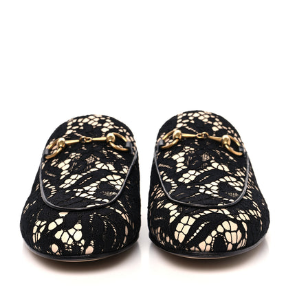 Gucci Lace Malaga Kid Womens Princetown Slippers 37 Black Skin Rose 2 of 9