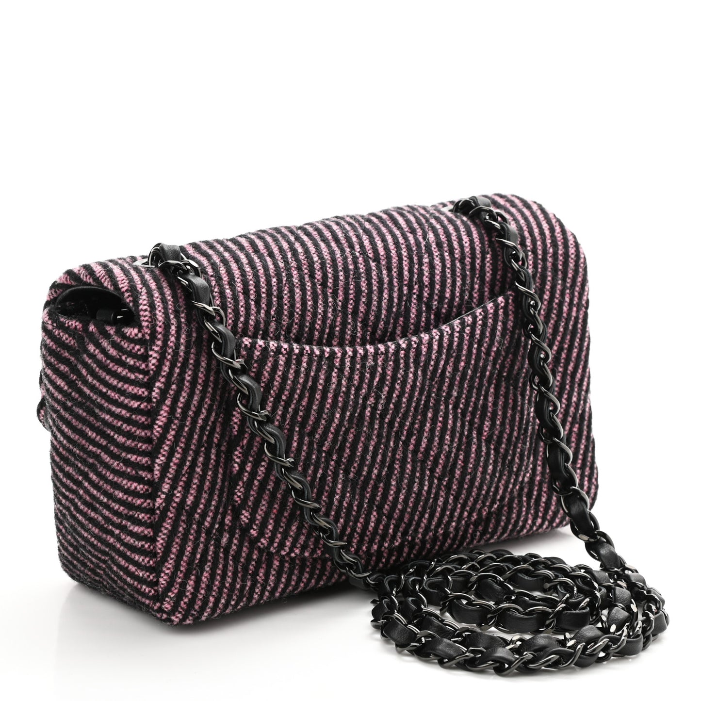 Wool Tweed Quilted Mini Rectangular Flap Pink Black