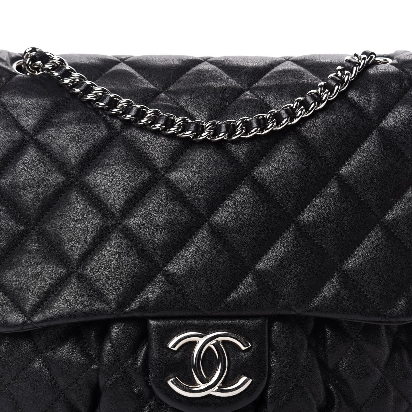 Washed Lambskin Quilted Large Chain Around Messenger Black