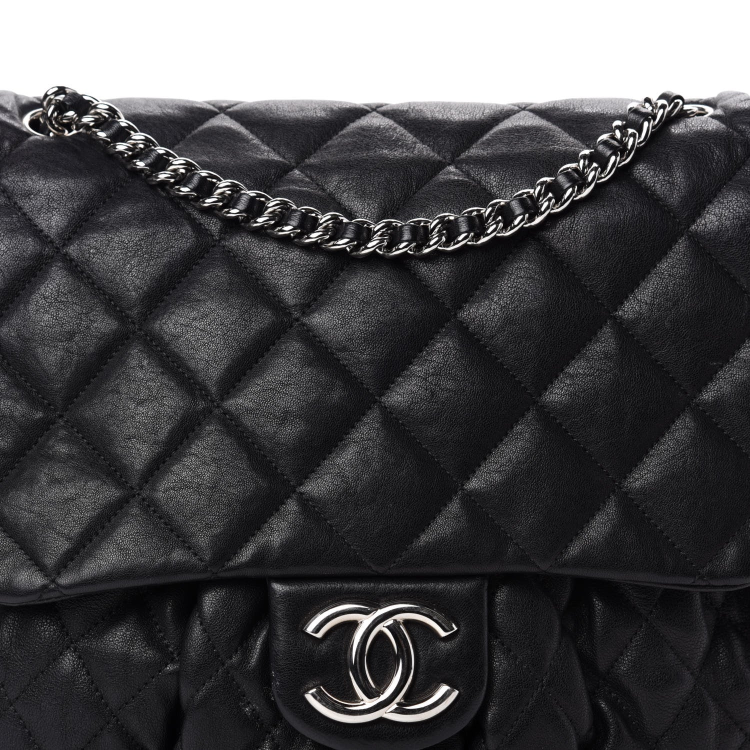 Chanel Washed Lambskin Quilted Large Chain Around Messenger Black 10 of 10
