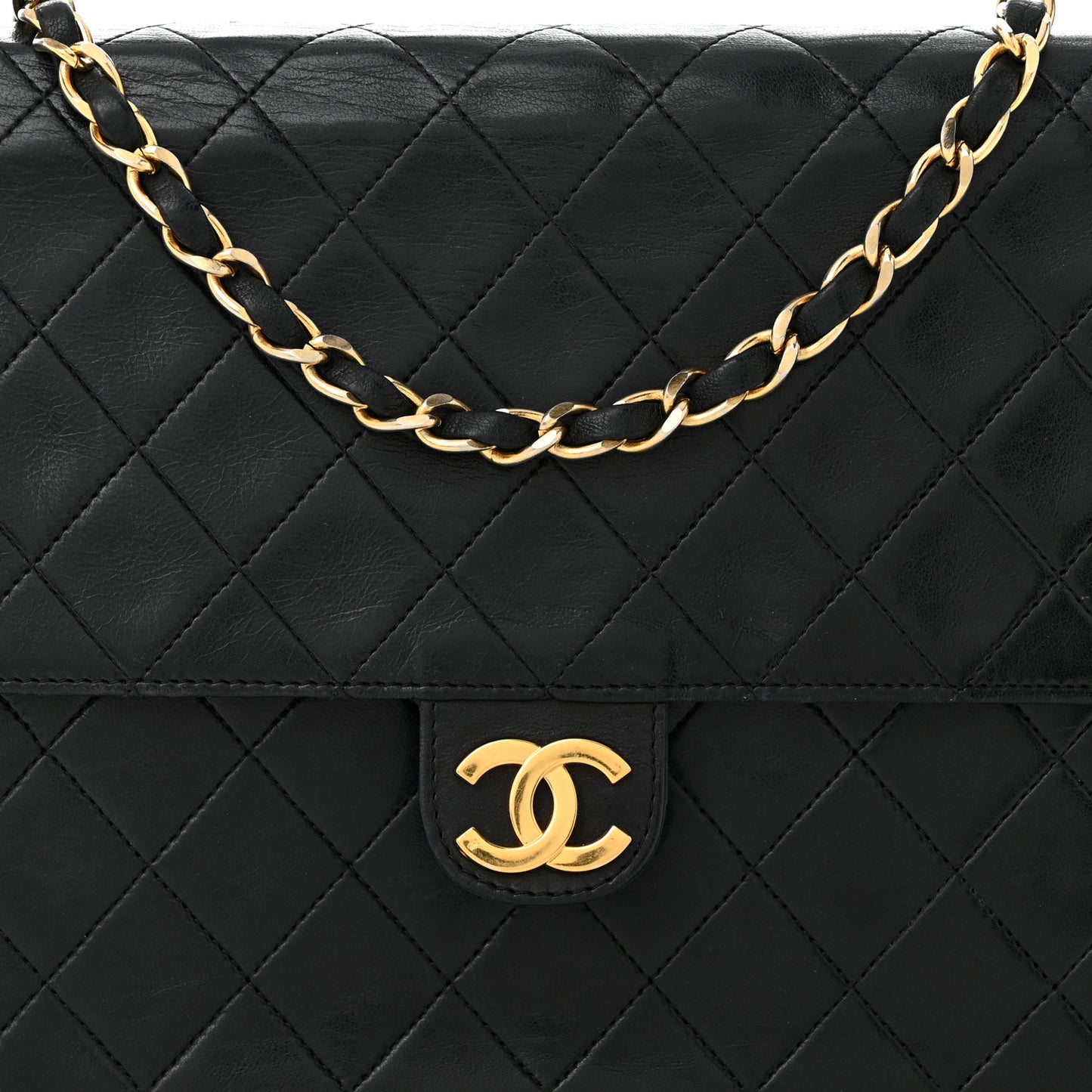 Lambskin Quilted Medium Single Flap Black