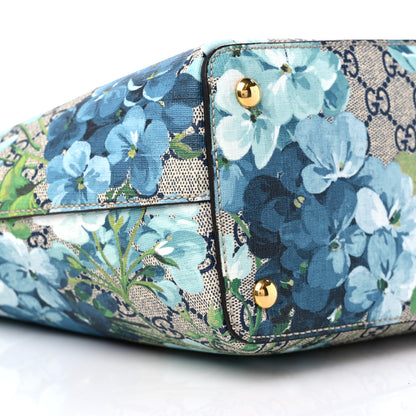 Gucci GG Supreme Monogram Blooms Medium Zippered Bucket Tote Beige Blue Navy Hibiscus Red 7 of 8