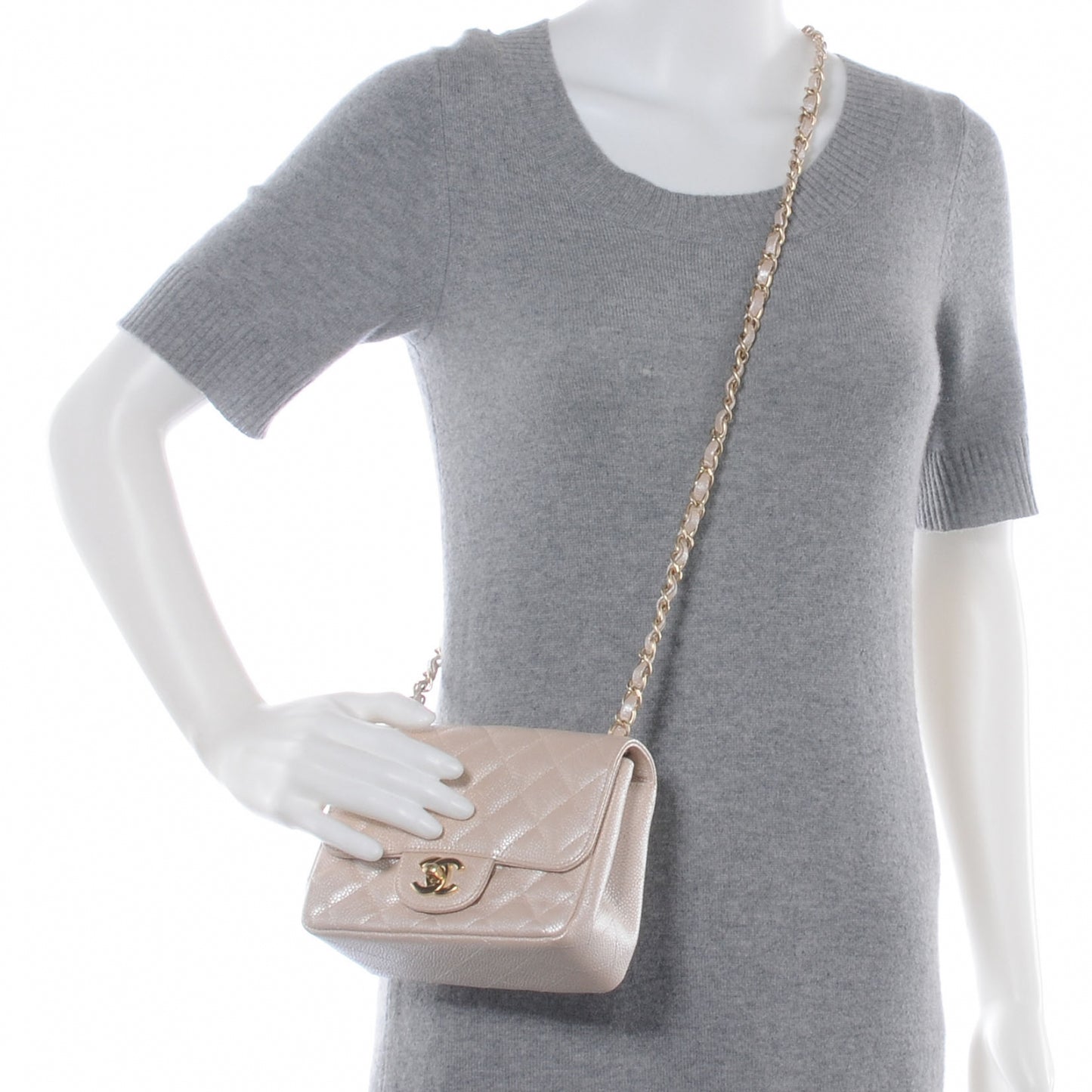 Caviar Quilted Mini Square Flap Pearl