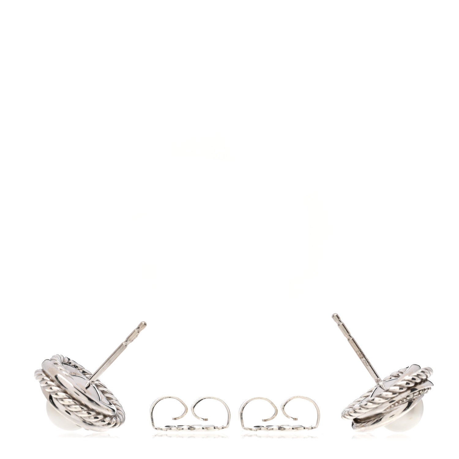 David Yurman Sterling Silver Diamond Freshwater Pearl Crossover Earrings 3 of 4