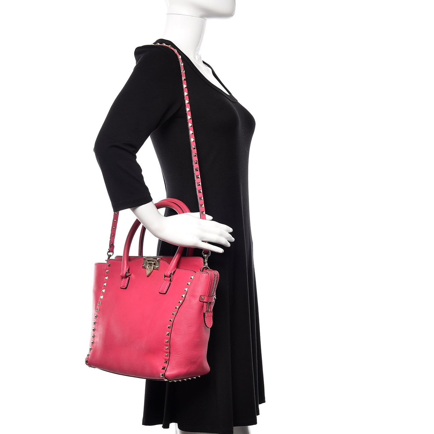 Vitello Rockstud Double Handle Tote Pop Fuxia