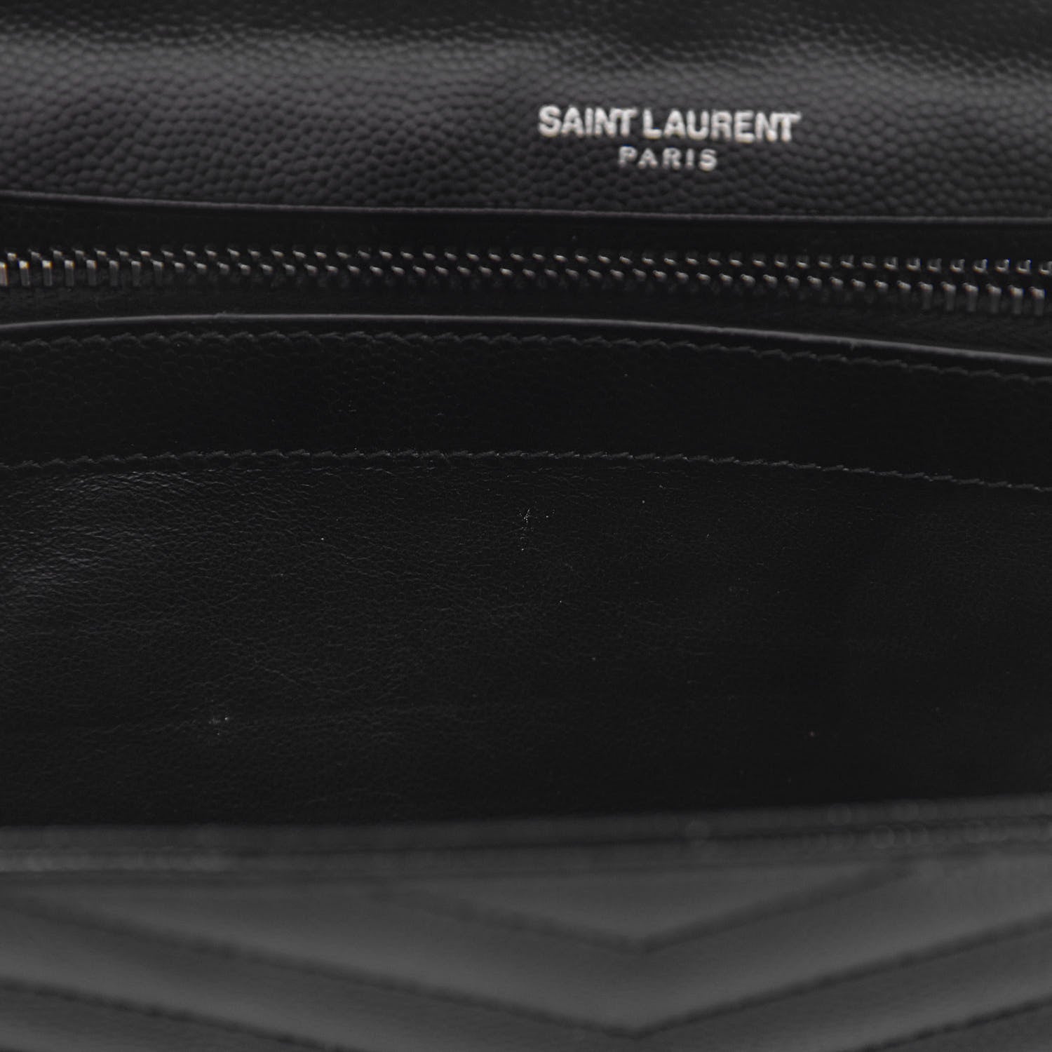 Saint Laurent Grain De Poudre Matelasse Chevron Monogram Chain Wallet Black 12 of 16