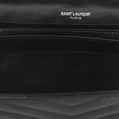 Saint Laurent Grain De Poudre Matelasse Chevron Monogram Chain Wallet Black 12 of 16