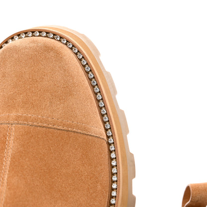 Jimmy Choo Suede Crystal Clayton Flat Ankle Boots 37.5 Caramel 8 of 8