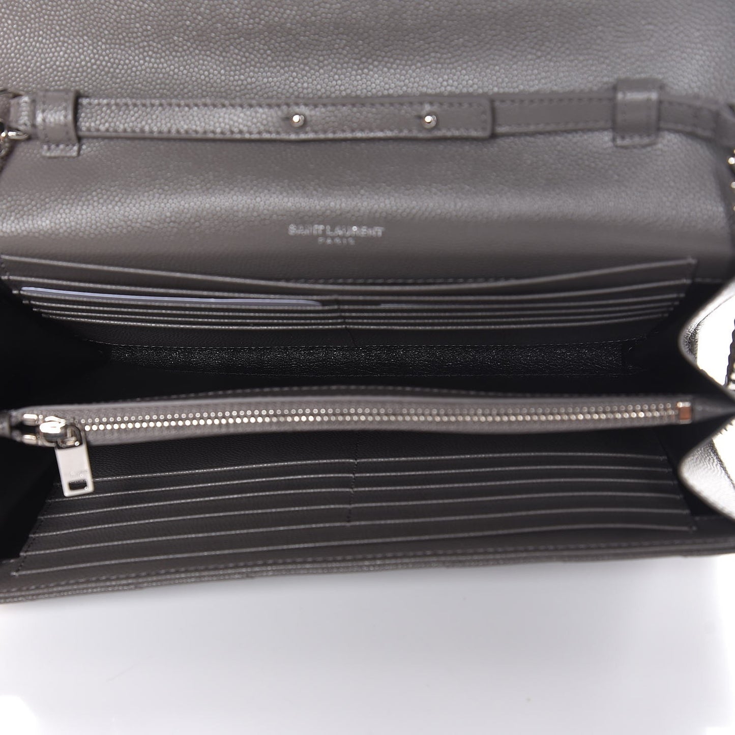 Grain De Poudre Matelasse Chevron Monogram Chain Wallet Fog