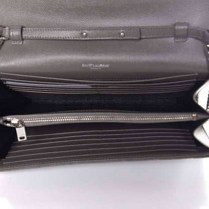 Saint Laurent Grain De Poudre Matelasse Chevron Monogram Chain Wallet Fog 5 of 6