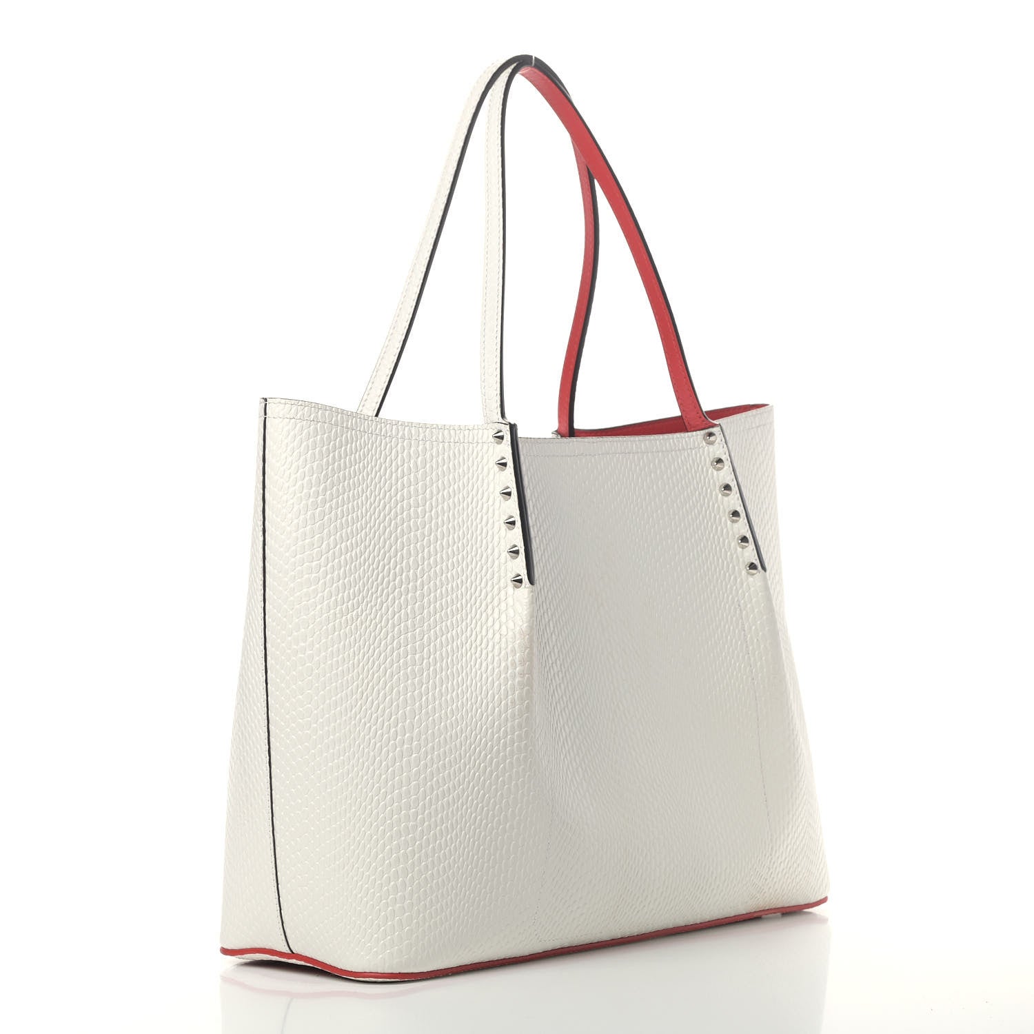 Christian Louboutin Calfskin Lizard Embossed Spikes East West Cabata Tote White 2 of 8