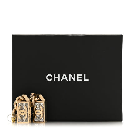 Chanel Crystal Dog Tag Charm Earrings Gold 5 of 5