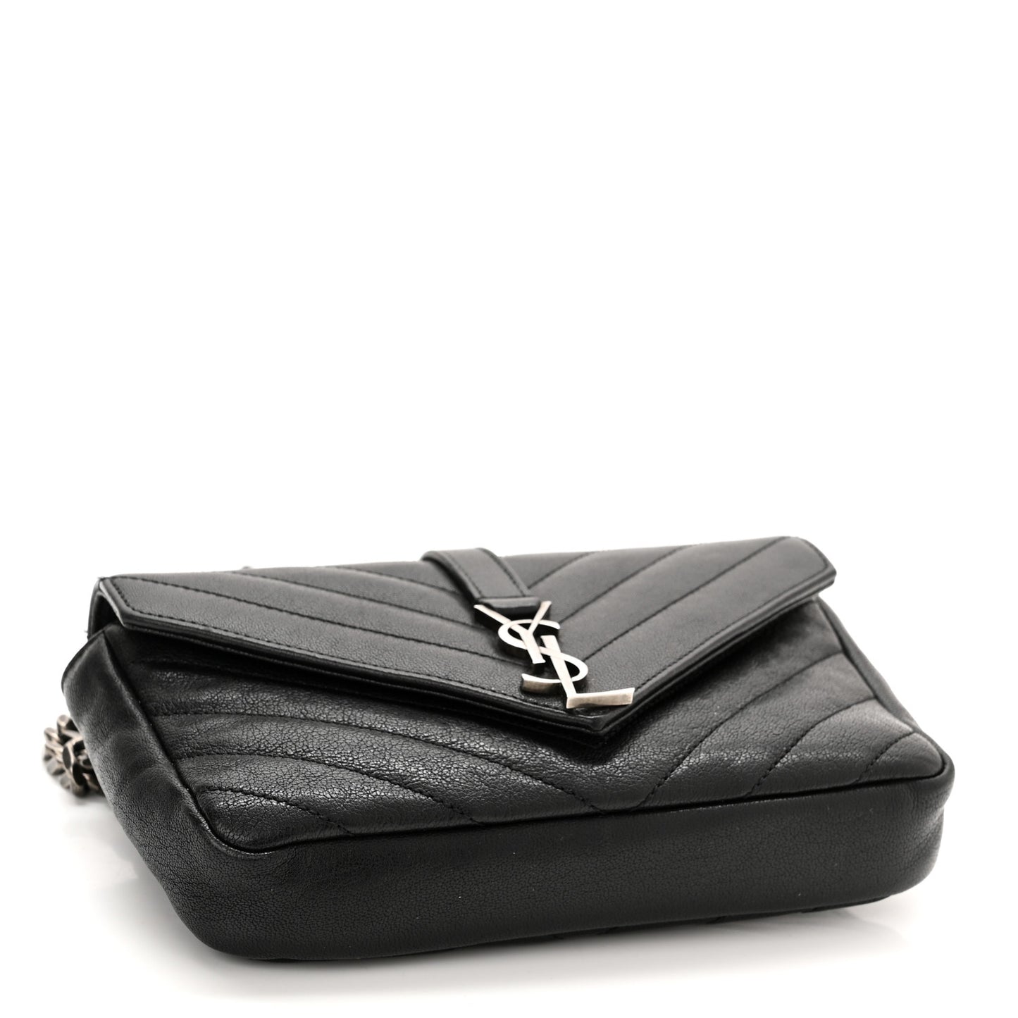 Sheepskin Matelasse Chevron Monogram College Chain Wallet Black