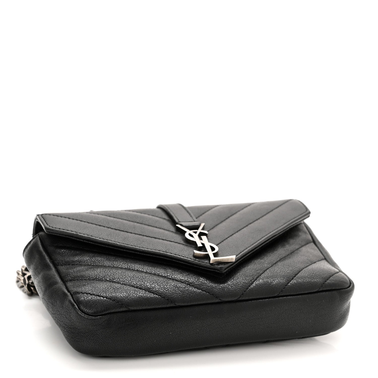 Saint Laurent Sheepskin Matelasse Chevron Monogram College Chain Wallet Black 4 of 11