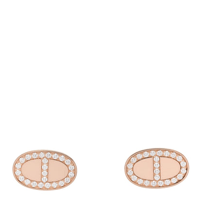 Hermes 18K Rose Gold Diamond Chaine d'Ancre Contour Stud Earrings 1 of 4