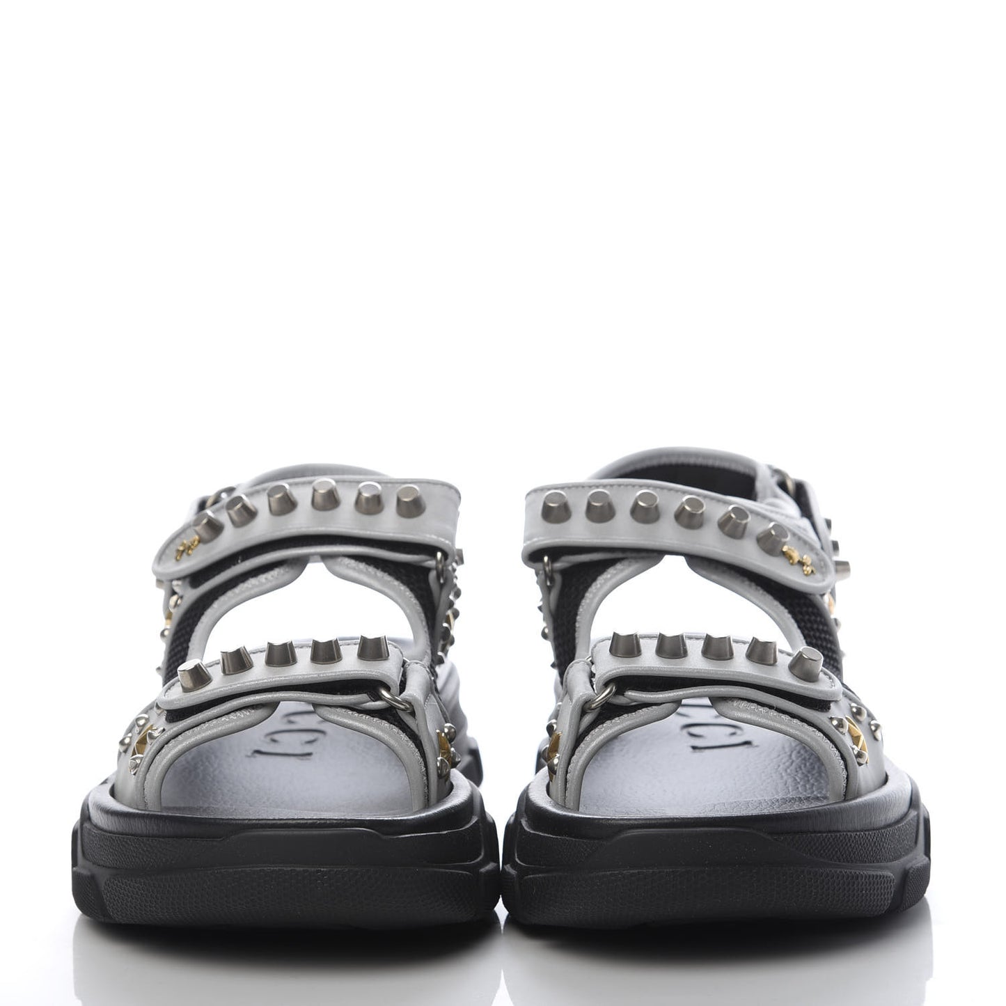 Technical Canvas Calfskin Reflective Studded Mens Aguru Sandals 8 Silver Black