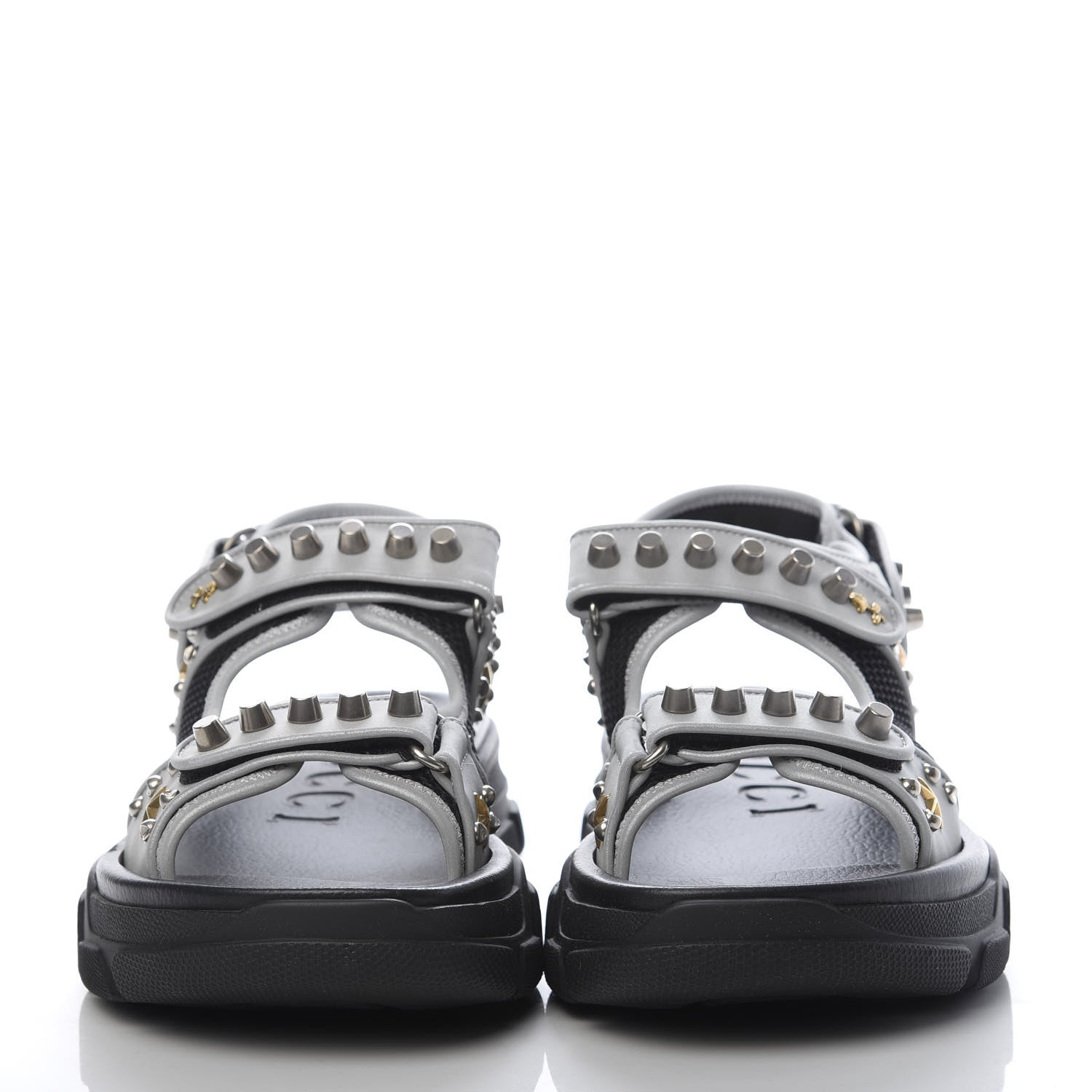 Gucci Technical Canvas Calfskin Reflective Studded Mens Aguru Sandals 8 Silver Black 2 of 8