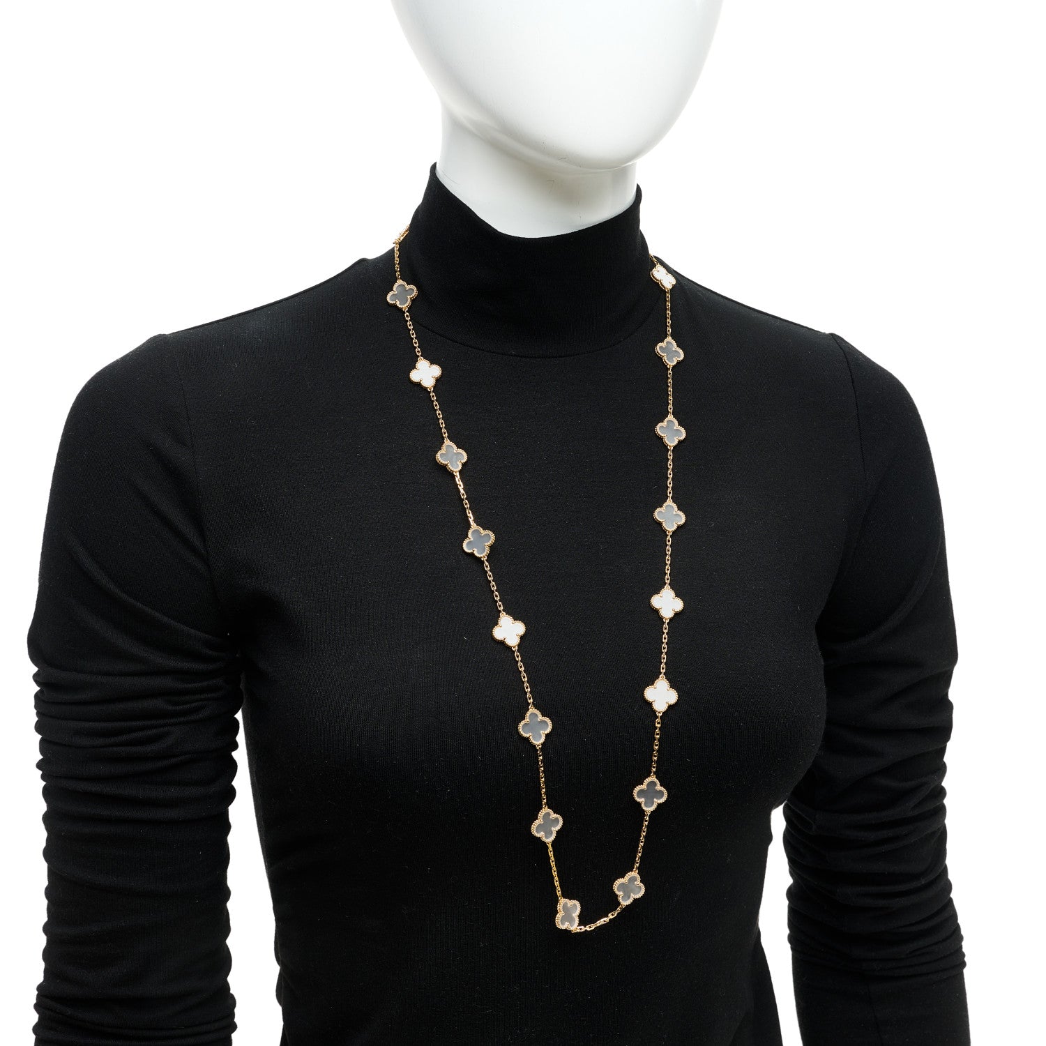 Van Cleef & Arpels 18K Yellow Gold Rock Crystal 20 Motifs Vintage Alhambra Necklace 2 of 4